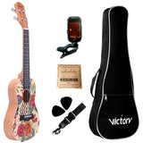 VIVICTORY Concert Painted Ukulele 23 Inch Spruce Mahogany with Beginner kit : Gig Bag,Tuner,Straps,Picks and Nylon String -【 Rose 】