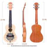 VIVICTORY Concert Painted Ukulele 23 Inch Spruce Mahogany with Beginner kit : Gig Bag,Tuner,Straps,Picks and Nylon String - 【 Elephant 】