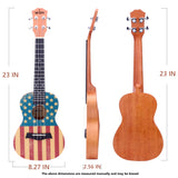 VIVICTORY Concert Painted Ukulele 23 Inch Spruce Mahogany with Beginner kit : Gig Bag,Tuner,Straps,Picks and Nylon String -【 American Flag 】