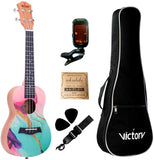 VIVICTORY Painted Concert Ukulele 23 Inch, Spruce Mahogany Body with Beginner kit : Gig Bag,Tuner,Straps,Picks and Nylon String Concert Ukulele 23"【 Marble 】