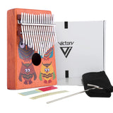 VI VICTORY 17 Key Kalimba Thumb Piano, Mahogany Solid Wood, Color-painted 【 Owl 】*No Carved Key Notes*