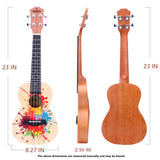 VIVICTORY Concert Painted Ukulele 23 Inch Spruce Mahogany with Beginner kit : Gig Bag,Tuner,Straps,Picks and Nylon String - 【 Splash 】