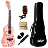 VIVICTORY Concert Painted Ukulele 23 Inch Spruce Mahogany with Beginner kit : Gig Bag,Tuner,Straps,Picks and Nylon String -【 Flamingo 】