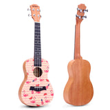 VIVICTORY Concert Painted Ukulele 23 Inch Spruce Mahogany with Beginner kit : Gig Bag,Tuner,Straps,Picks and Nylon String -【 Flamingo 】