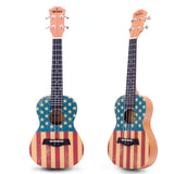 VIVICTORY Concert Painted Ukulele 23 Inch Spruce Mahogany with Beginner kit : Gig Bag,Tuner,Straps,Picks and Nylon String -【 American Flag 】