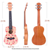 VIVICTORY Concert Painted Ukulele 23 Inch Spruce Mahogany with Beginner kit : Gig Bag,Tuner,Straps,Picks and Nylon String -【 Flamingo 】