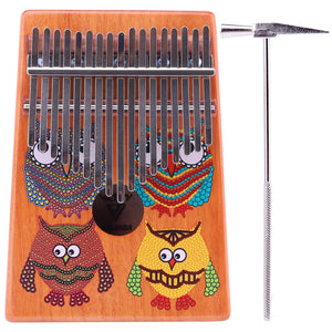 VI VICTORY 17 Key Kalimba Thumb Piano, Mahogany Solid Wood, Color-painted 【 Owl 】*No Carved Key Notes*