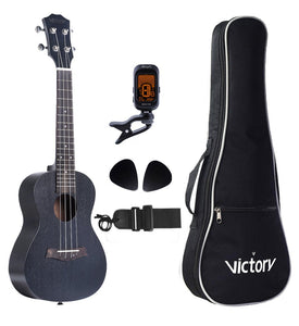 VIVICTORY Concert Ukulele / 23 Inch / Mahogany / Aquila String / Beginner Kit 【 Black 】