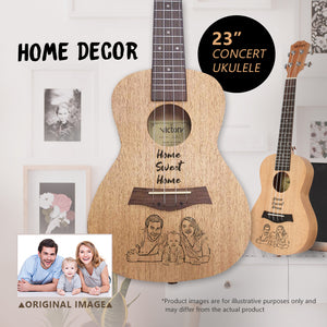 23"【Bottom Area + Additional Area】 Customized Tattoo engraved Concert Ukulele