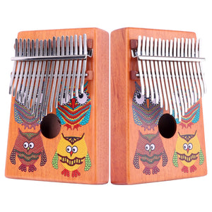VI VICTORY 17 Key Kalimba Thumb Piano, Mahogany Solid Wood, Color-painted 【 Owl 】*No Carved Key Notes*