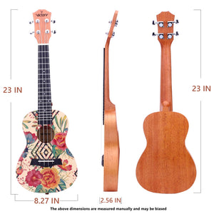 VIVICTORY Concert Painted Ukulele 23 Inch Spruce Mahogany with Beginner kit : Gig Bag,Tuner,Straps,Picks and Nylon String -【 Rose 】