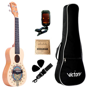 VIVICTORY Concert Painted Ukulele 23 Inch Spruce Mahogany with Beginner kit : Gig Bag,Tuner,Straps,Picks and Nylon String - 【 Elephant 】