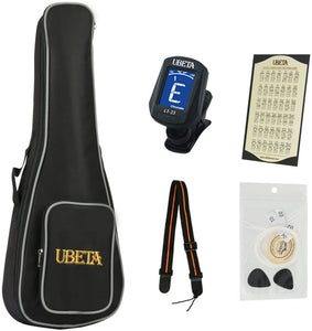 UBETA UC-K-062 Acacia Koa Concert Ukulele with Italy Aquila strings (6 in 1) Kit: Gig bag, clip-on tuner, Aquila strings,picks and straps