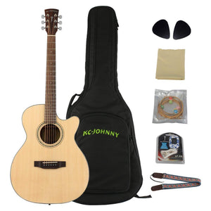 KC-JOHNNY Acoustic Guitar / 41” / Cutaway Solid Spruce Mahogany Green Pearl, EXP-16 Strings【Fluvial】KC-FM-4050C