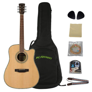 KC-JOHNNY Acoustic Guitar / 41” / Solid Spruce Top Green Pearl Binding D’Addario String Package kit【Dreadnought Pearl】KC-DR-4110C