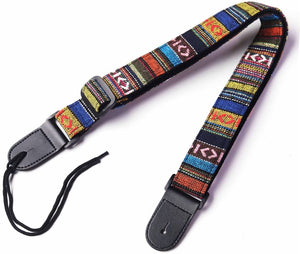 【Discount Code=FREE】VIVICTORY GCS-01 Hootenanny Style Guitar Straps Retro Braided Style 100% Cotton Genuine Leather Adjustable lengt