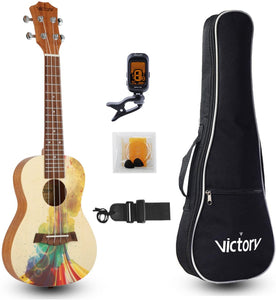 VIVICTORY Splash Painting Concert Ukulele 23 Inch, Spruce Mahogany Body with Beginner kit : Gig Bag,Tuner,Straps,Picks and Nylon String Concert Ukulele 23"【Bubble】