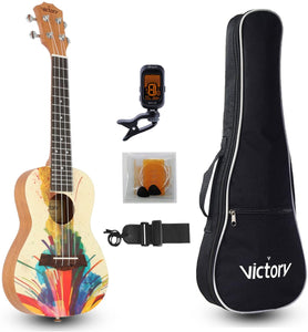 VIVICTORY Splash Painting Concert Ukulele 23 Inch, Spruce Mahogany Body with Beginner kit : Gig Bag,Tuner,Straps,Picks and Nylon String Concert Ukulele 23"【Fountain】