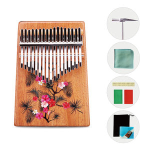 VI VICTORY 17 Key Kalimba Thumb Piano, Mahogany Solid Wood, Color-painted【 Flowers 】