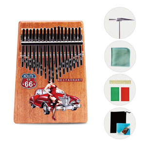 VI VICTORY 17 Key Kalimba Thumb Piano, Mahogany Solid Wood, Color-painted 【 Classical Car 】