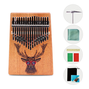 VI VICTORY 17 Key Kalimba Thumb Piano, Mahogany Solid Wood, Color-painted【Deer With Sunglasses】