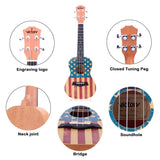 VIVICTORY Concert Painted Ukulele 23 Inch Spruce Mahogany with Beginner kit : Gig Bag,Tuner,Straps,Picks and Nylon String -【 American Flag 】