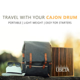 UBETA Compact Travel Cajon Box Drum Flat Hand Drum Percussion Instrument with Adjustable Strings【 Veined Ebony 】