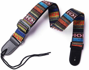 【Discount Code=FREE】VIVICTORY GCS-01 Hootenanny Style Guitar Straps Retro Braided Style 100% Cotton Genuine Leather Adjustable lengt
