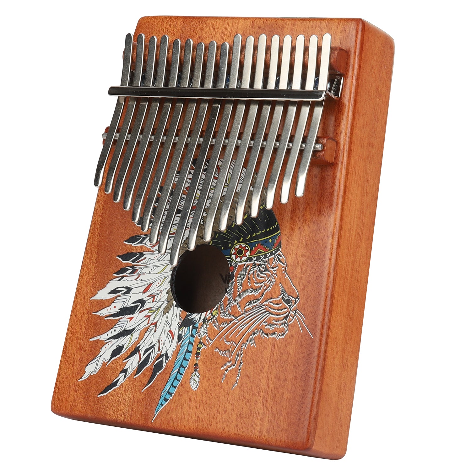 VI VICTORY 17 Key Kalimba Thumb Piano, Mahogany Solid Wood, Color-painted 【  Indian lion 】 *No Carved Key Notes*