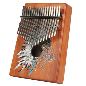 VI VICTORY 17 Key Kalimba Thumb Piano, Mahogany Solid Wood, Color-painted 【 Indian lion 】 *No Carved Key Notes*