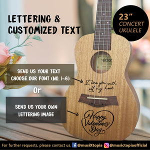 23"【Bottom Area + Additional Area】 Customized Tattoo engraved Concert Ukulele