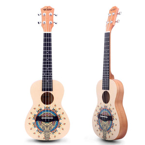 VIVICTORY Concert Painted Ukulele 23 Inch Spruce Mahogany with Beginner kit : Gig Bag,Tuner,Straps,Picks and Nylon String - 【 Elephant 】